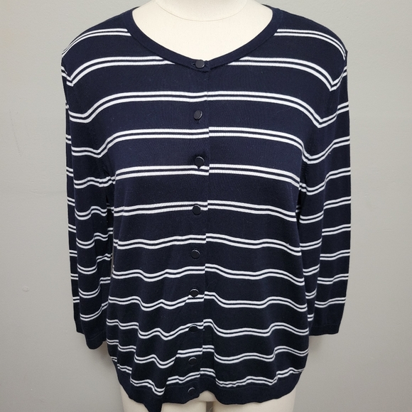 Talbots navy charming stripe cardigan size xlp - Picture 2 of 8
